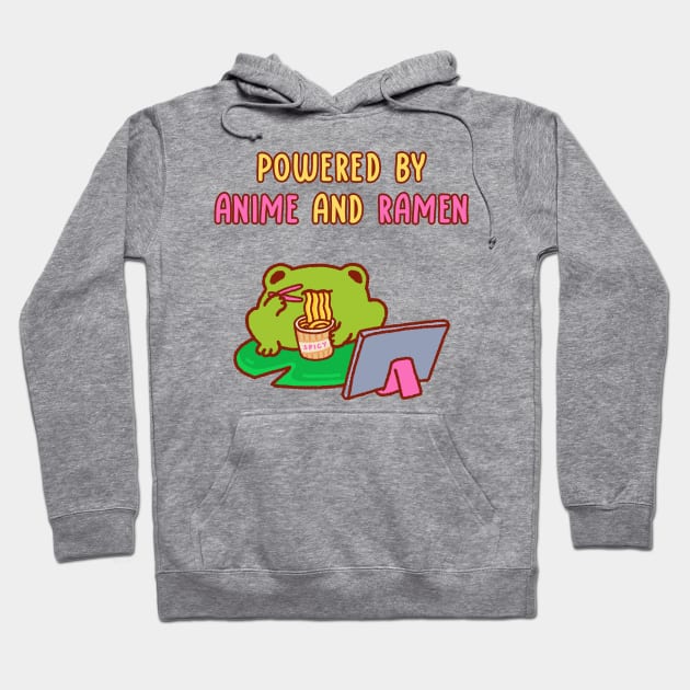 Powered by anime and ramen, a cute frog eating ramen noodles and watching his ipad Hoodie by Tinyarts